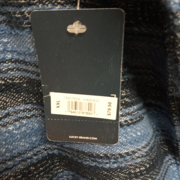 LUCKY BRAND MENS BAJA STRIPE HOODIE 100 % COTTON BIG TALL MAN SIZE XXL BLUE NWT - Picture 3 of 8